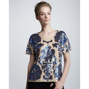 Tracy Reese Blue and Gold Sequin Embellished Top Size S